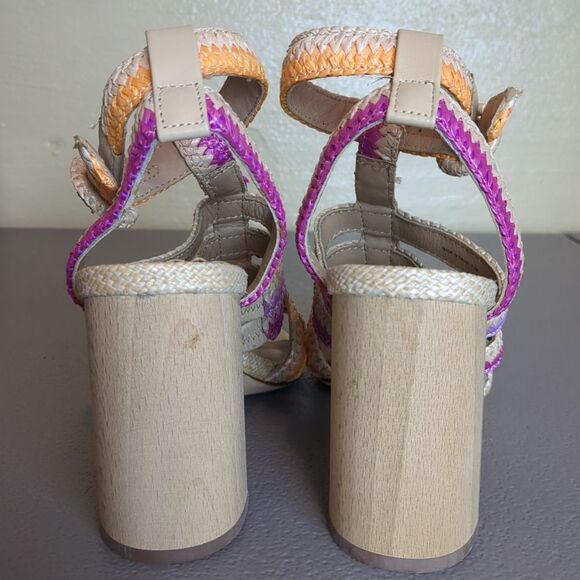 Antonio Melani Gwindolin Raffia‎ T-Strap Dress Block Heeled Sandals Size 7.5 - Picture 3 of 8